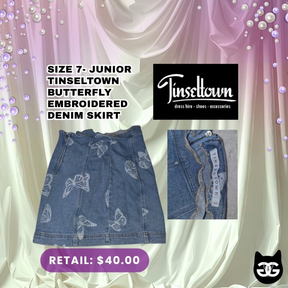 Tinseltown Butterfly Embroidered Denim Skirt Size 7